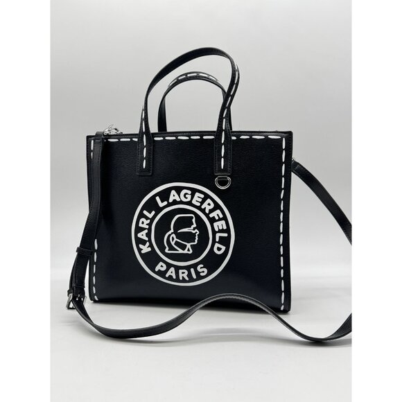 KARL LAGERFELD Paris Nouveau leather large tote crossbody + Dust bag  BLACK - Picture 1 of 9